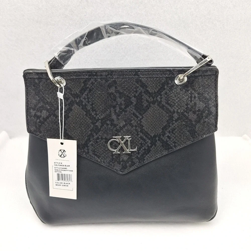 Christian Lacroix Satchel Large Black Python Sable Prism Handbag Elegant